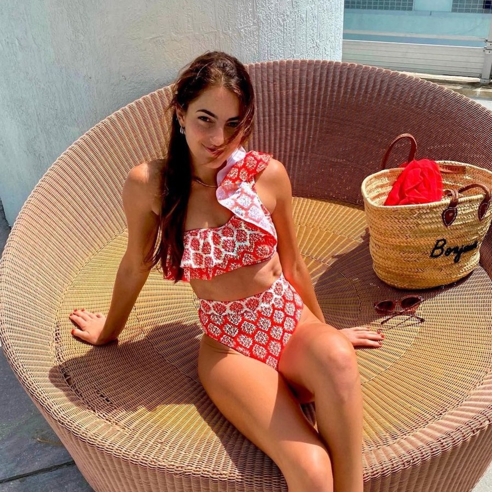 COPY - Ondademar one shoulder high waisted bikini swimsuit set coral design pat…